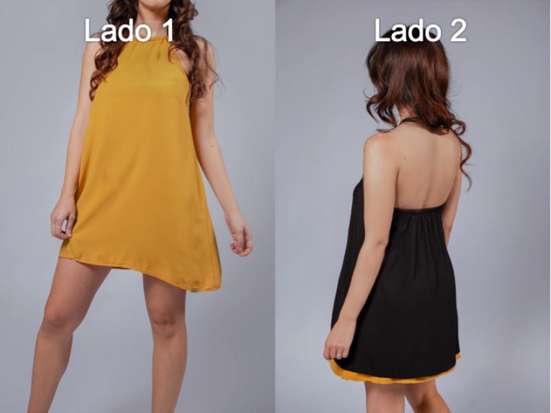 Vestido Reversible (doble cara) Corto : lado 1 Amarillo / lado 2 Negro.