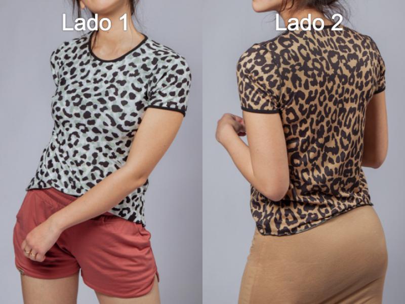Camiseta Manga Corta Reversible (doble cara) : lado 1 Leopardo marrón / lado 2 Leopardo blanco