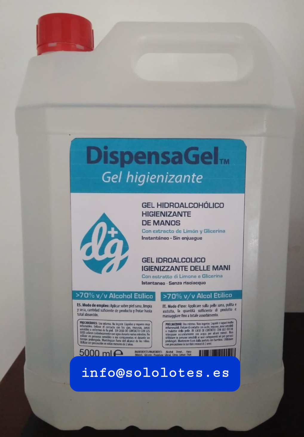 Garrafa 5 litros alcohol gel hidroalcohólico con certificado