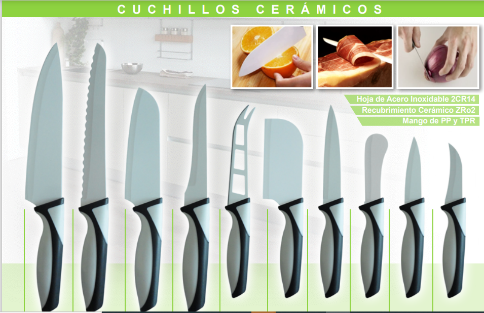 Kuk - Juego 10 Cuchillos de Cocina con Hoja de Acero y Recubrimiento cerámico