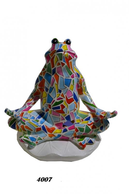 Figura de resina rana yogui diseño craquelado de Gaudí
