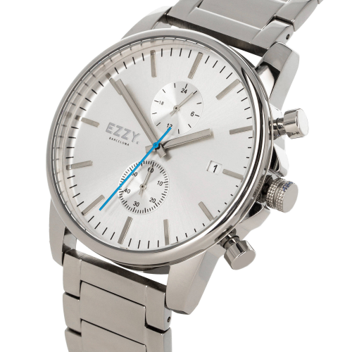 Reloj Plateado Hombre 43mm diámetro Cuarzo Analógico diseño ‘Silver Executive’ EZZY