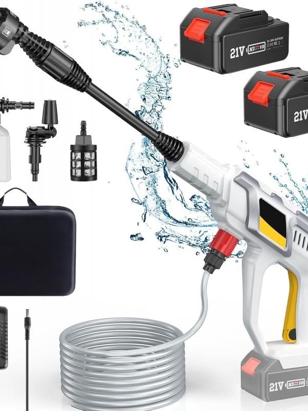 Lote 45 unidades - Limpiadora de Alta Presión Inalámbrica 970 PSI con 2 Baterías 4000 mAh, Hidrolimpiadora Portátil con 